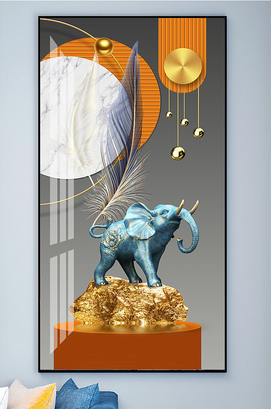 大象羽毛几何装饰画玄关-众图网