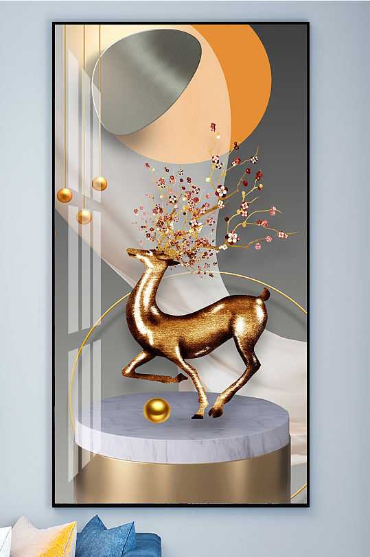 发财鹿几何装饰画玄关
