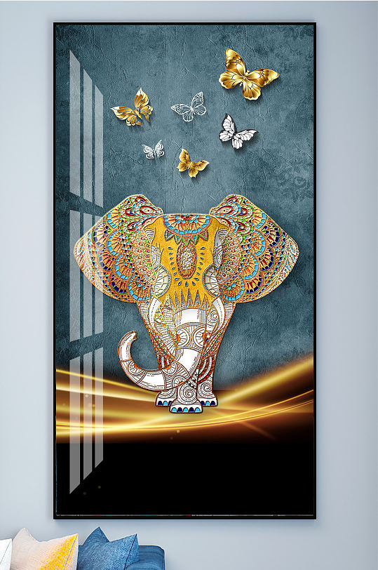 金色大象招财装饰画玄关