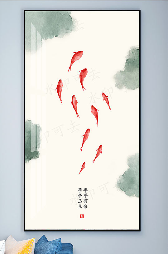九鱼图年年有鱼荷花装饰画-众图网