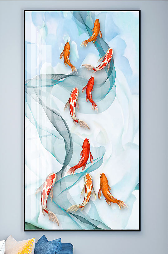 九鱼图年年有鱼飘带装饰画-众图网