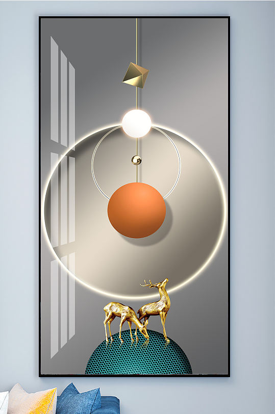 麋鹿几何装饰画玄关-众图网