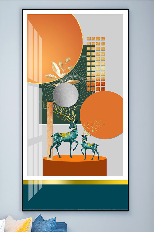 麋鹿几何装饰画玄关-众图网