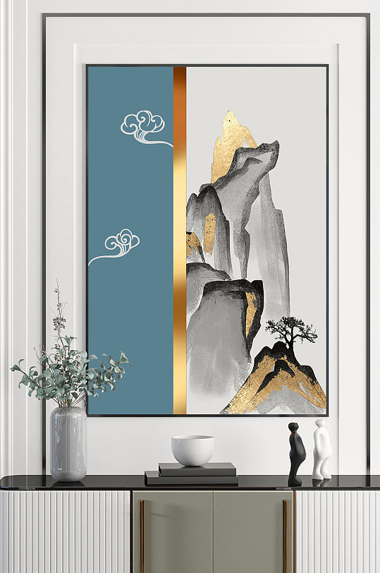 中式山水线条国画装饰画