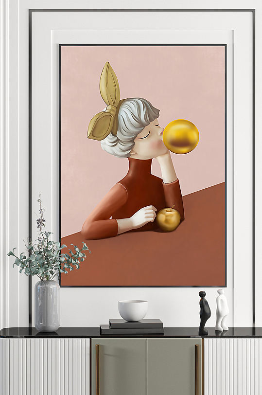 少女手绘插画装饰画