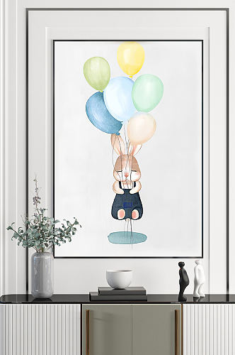 卡通兔子气球儿童装饰画