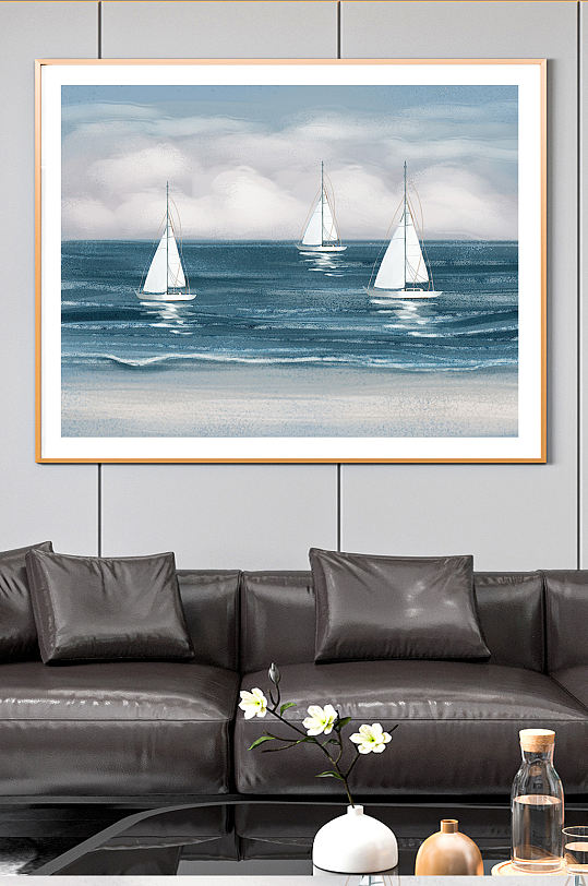 一帆风顺帆船插画装饰画