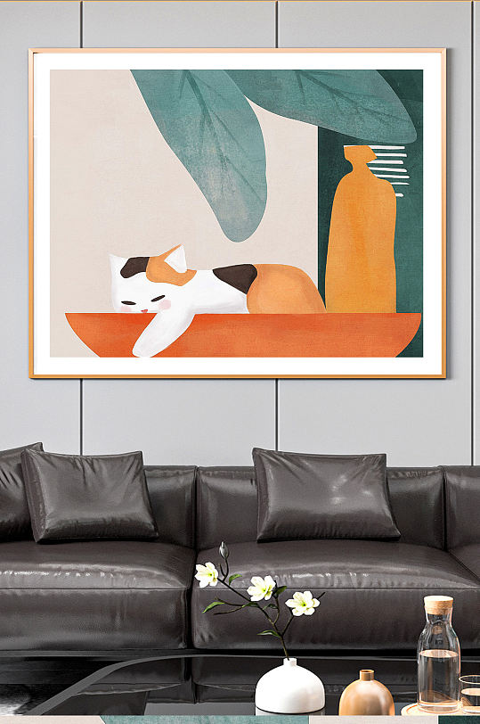 猫咪手绘插画装饰画