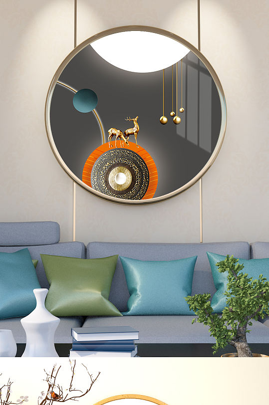 麋鹿几何图形装饰画-众图网