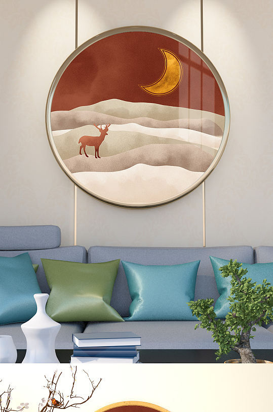 抽象麋鹿发财鹿晶瓷画