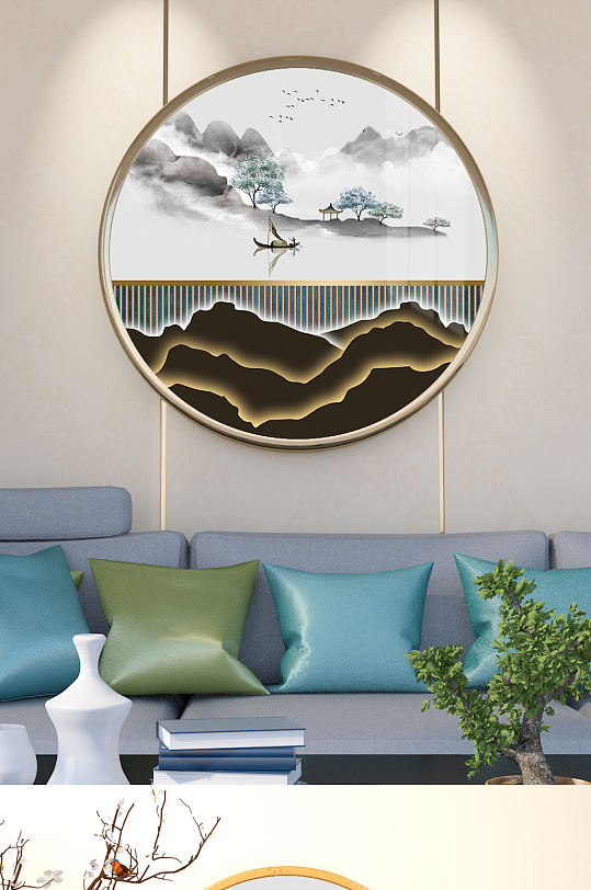 意境禅意山水水墨画