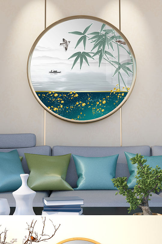 意境禅意山水竹韵装饰画-众图网