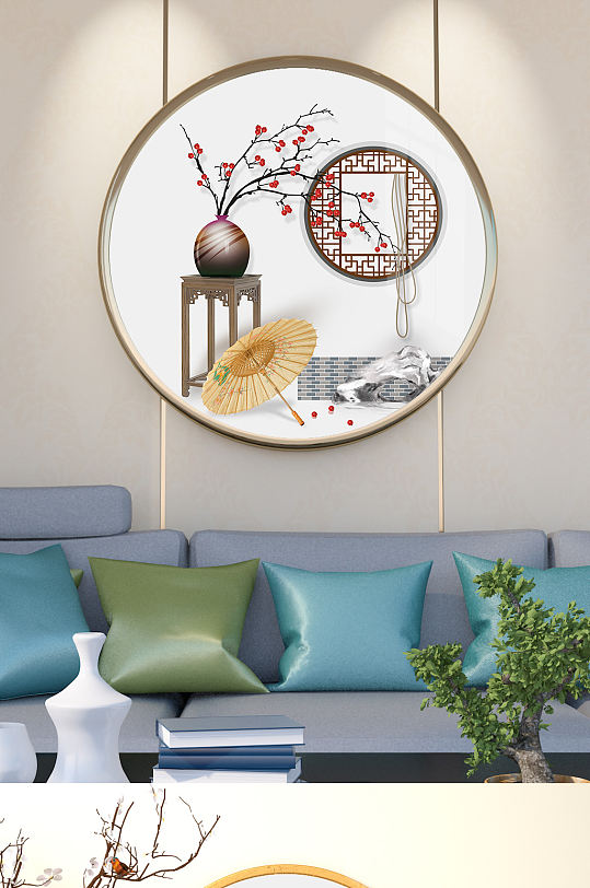 中式花瓶梅花花朵装饰画-众图网