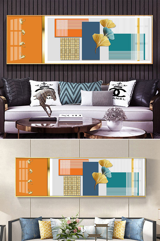 抽象银杏叶几何图形装饰画-众图网