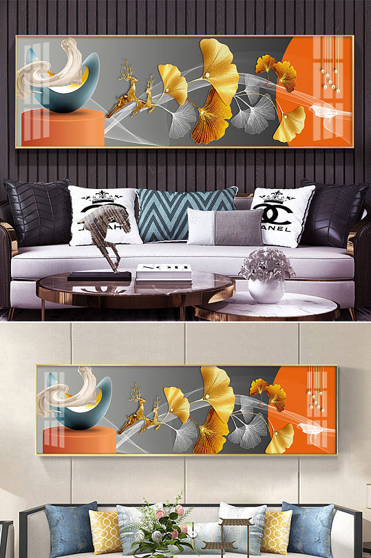 金色麋鹿发财鹿装饰画-众图网