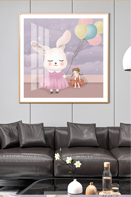 卡通少女手绘插画装饰画