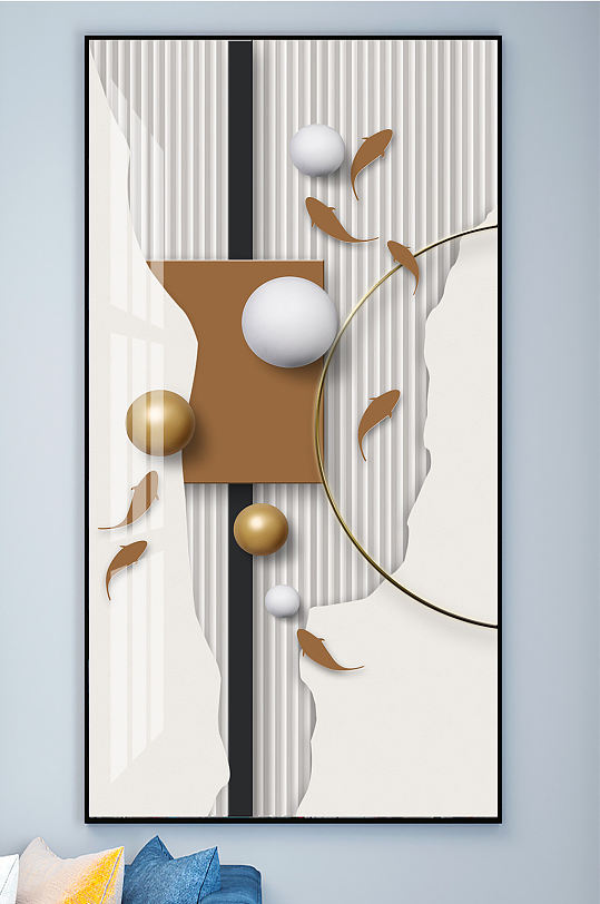 线条九鱼图几何图形装饰画