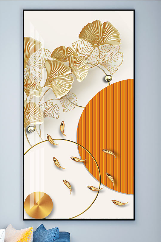 抽象九鱼图银杏叶几何图形装饰画-众图网