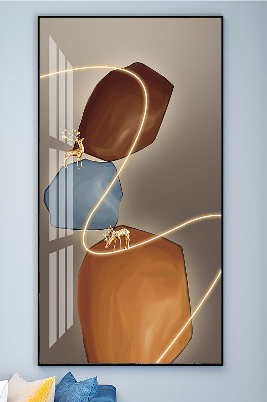 抽象麋鹿色块几何图形装饰画