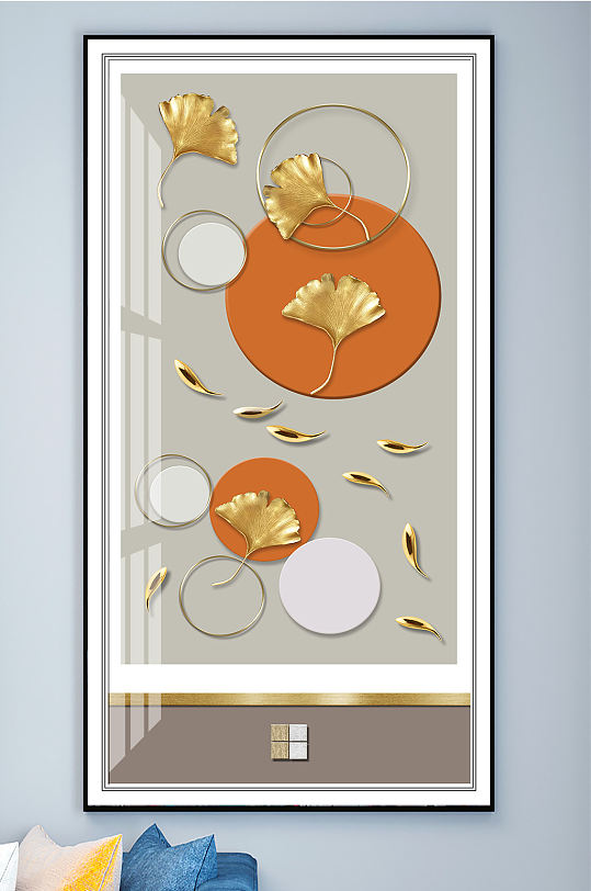 抽象银杏叶九鱼图几何图形装饰画