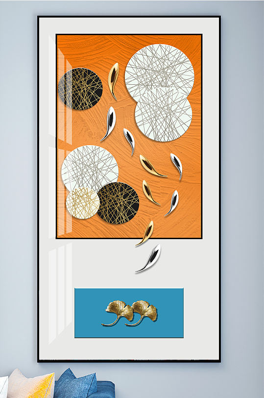 抽象银杏叶九鱼图几何图形装饰画玄关-众图网