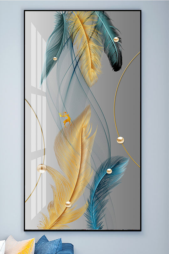 金色羽毛几何装饰画玄关-众图网