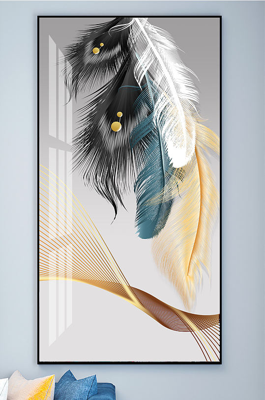金色羽毛飘带装饰画