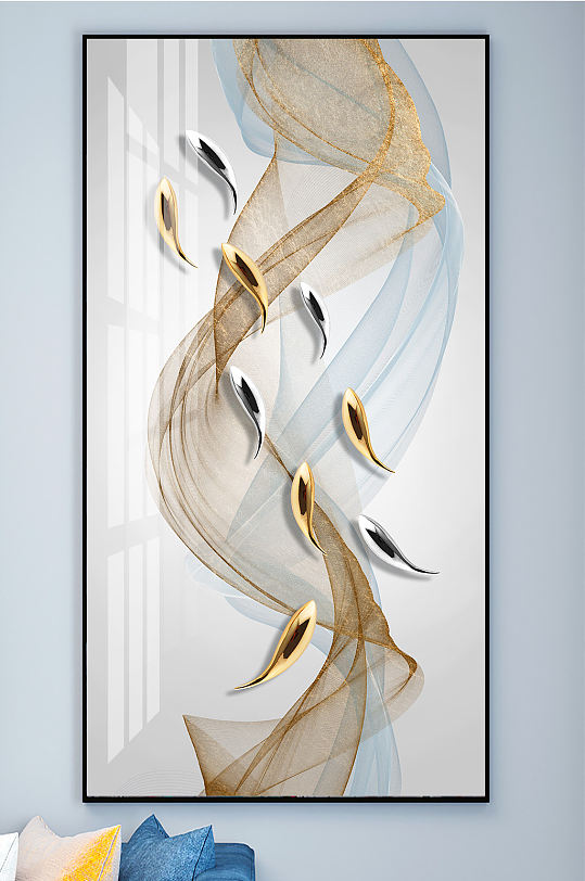 飘带九鱼图年年有鱼装饰画-众图网