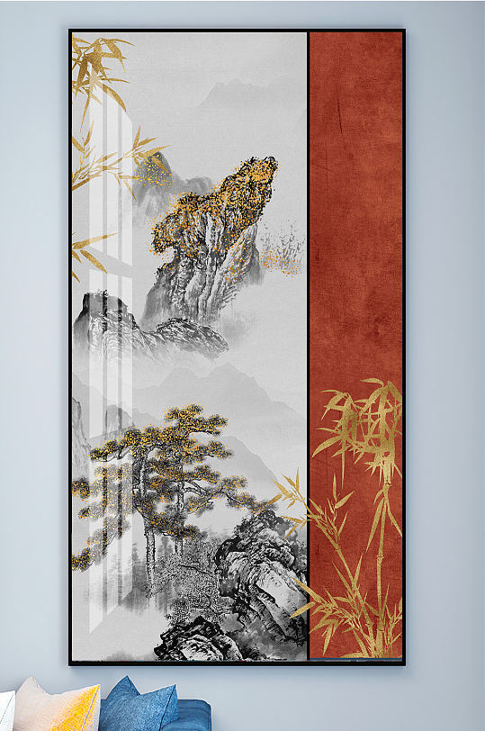 中式山水竹韵国画装饰画-众图网