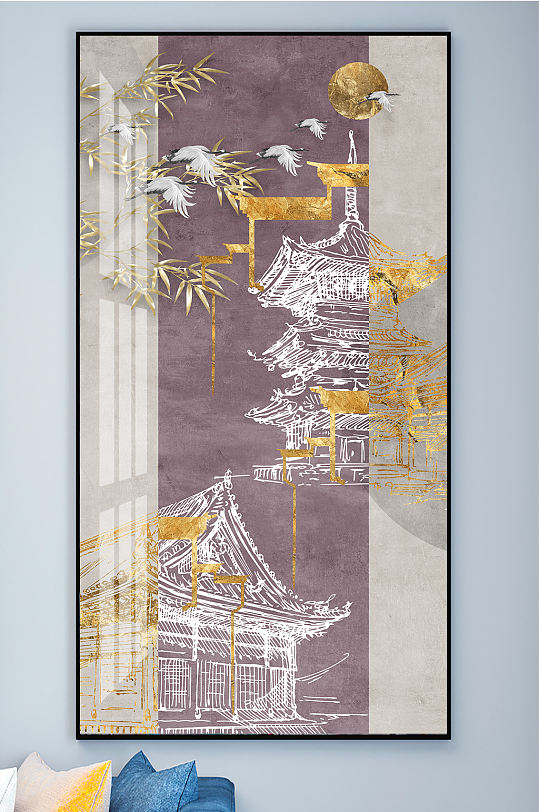 中式山水竹韵国画装饰画-众图网