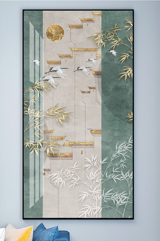 中式山水竹韵国画装饰画-众图网