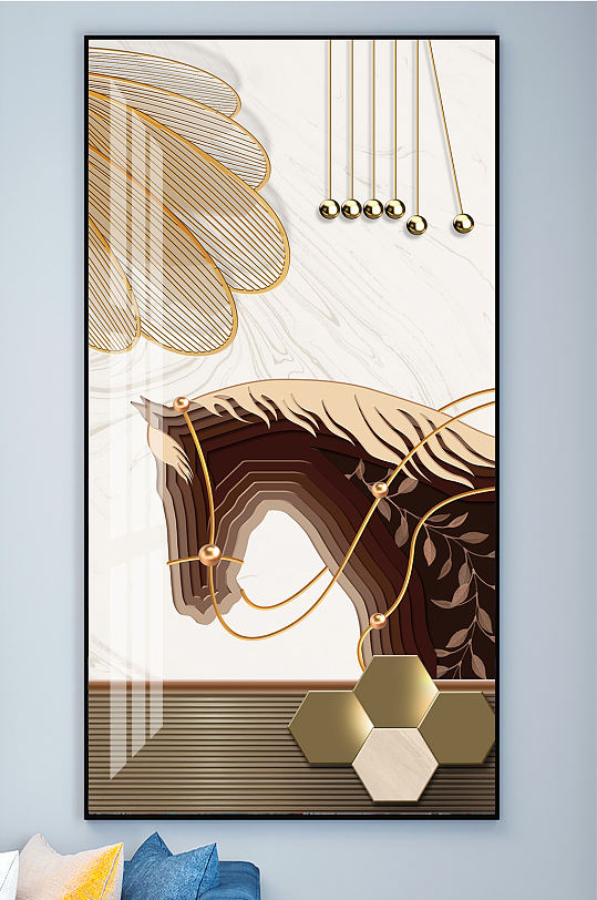 马到成功骏马几何图形装饰画-众图网