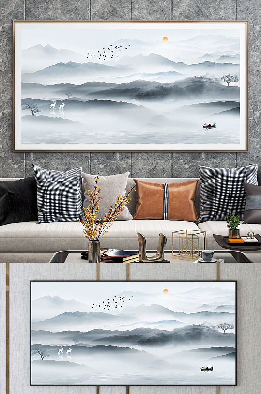 禅意意境山水晶瓷画-众图网