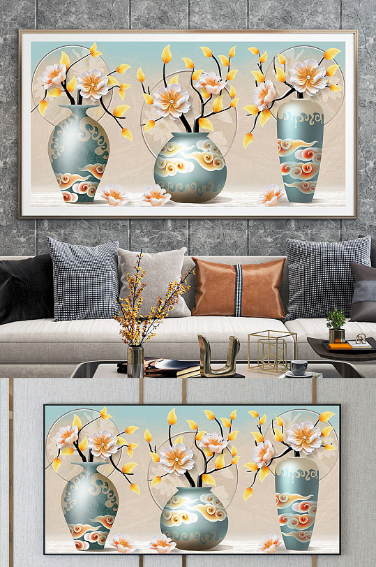 中式花瓶花卉装饰画-众图网