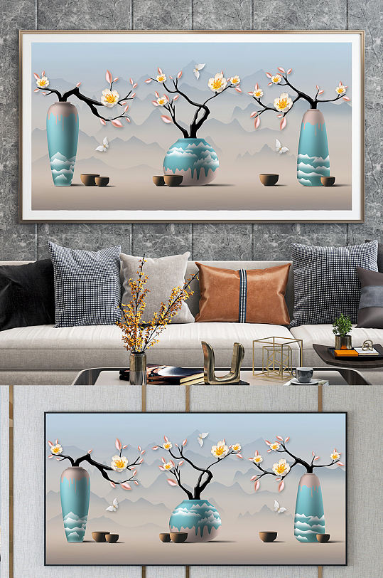 中式花瓶花卉装饰画-众图网