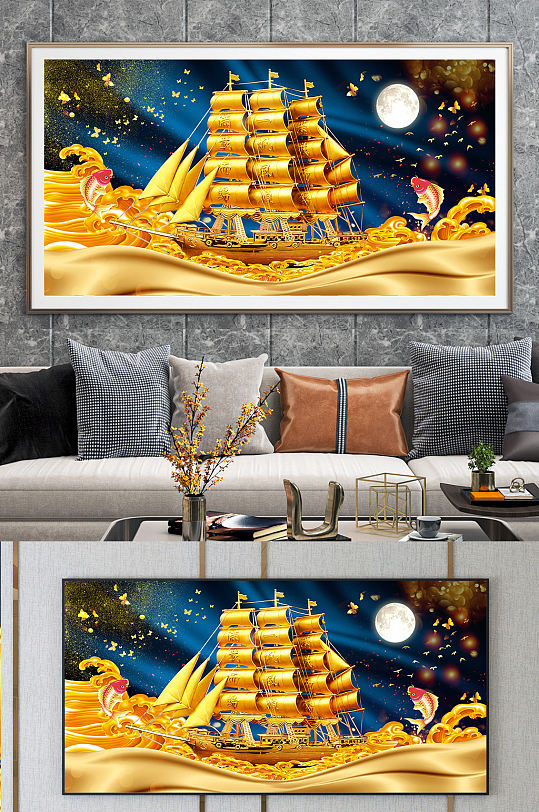 一帆风顺帆船水装饰画-众图网