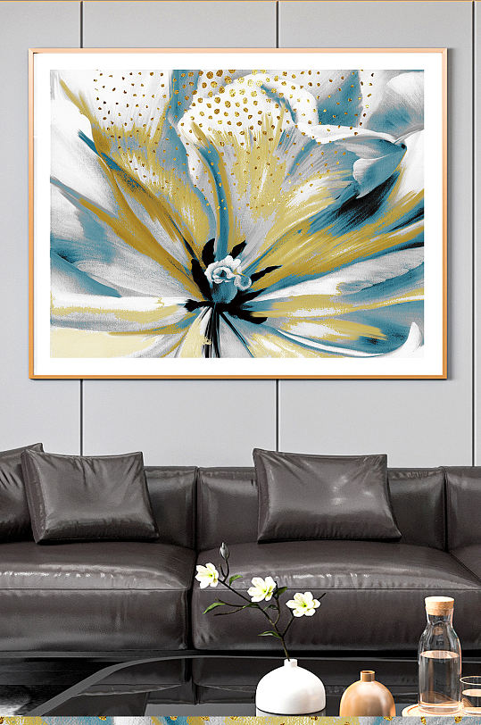 抽象花卉线条晕染纹理色块装饰画