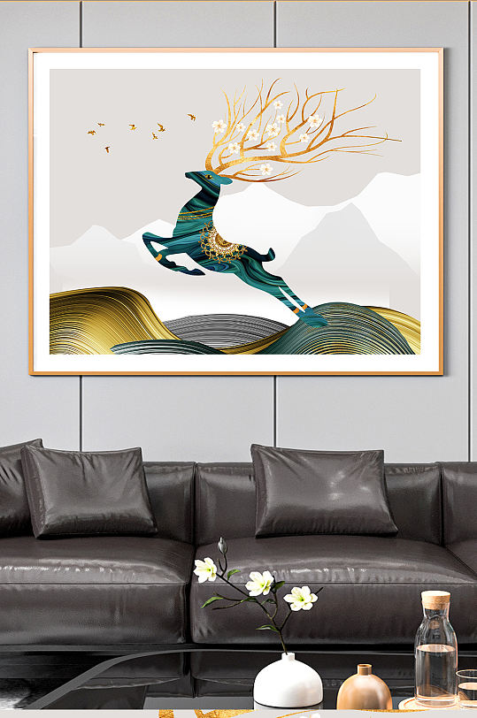 金色麋鹿金箔装饰画