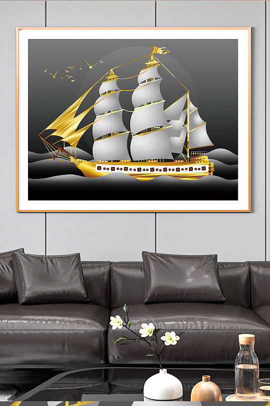 帆船海豚客厅装饰画图片-帆船海豚客厅装饰画设计素材-帆船海豚客厅装