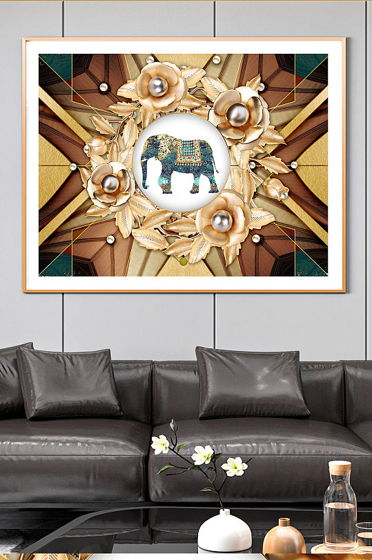 古典欧式复古抽象动物金色奢华客厅装饰画