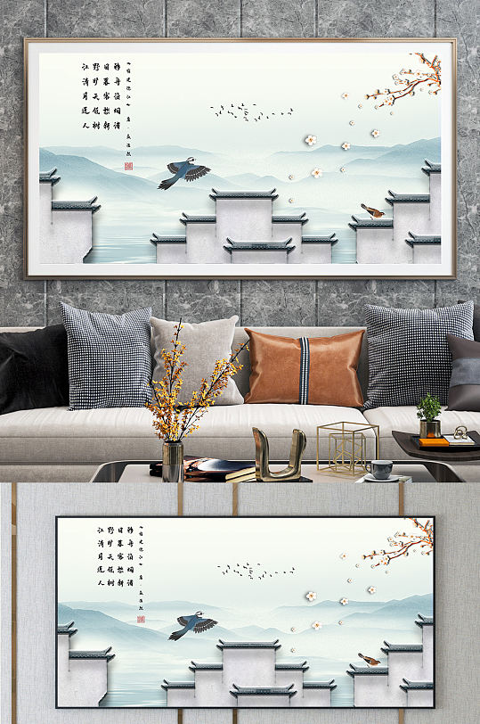 中式宫墙山水情装饰画-众图网