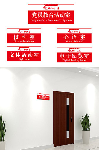 红色大气星星政府办公室党建科室牌门牌更改简洁简单