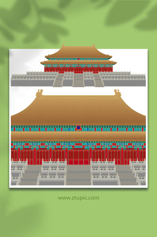 太和殿古风建筑手绘插画矢量图