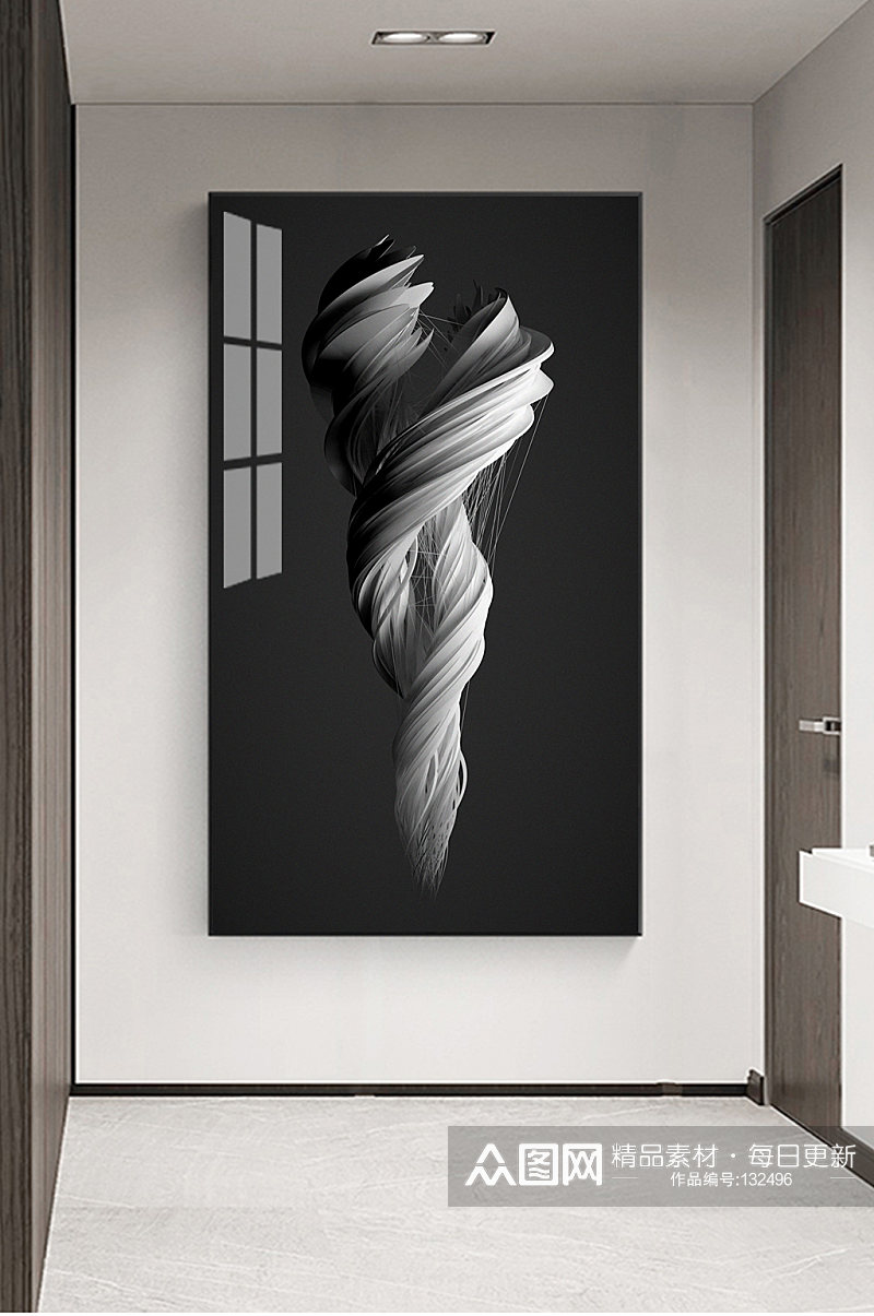 黑白抽象岩石丝绸装饰画素材