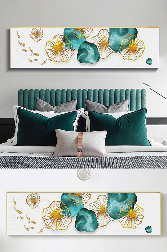 蓝色荷叶九鱼图装饰画-众图网