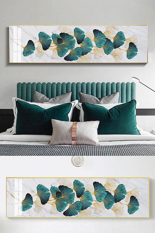 绿色杏叶床头卧室装饰画-众图网