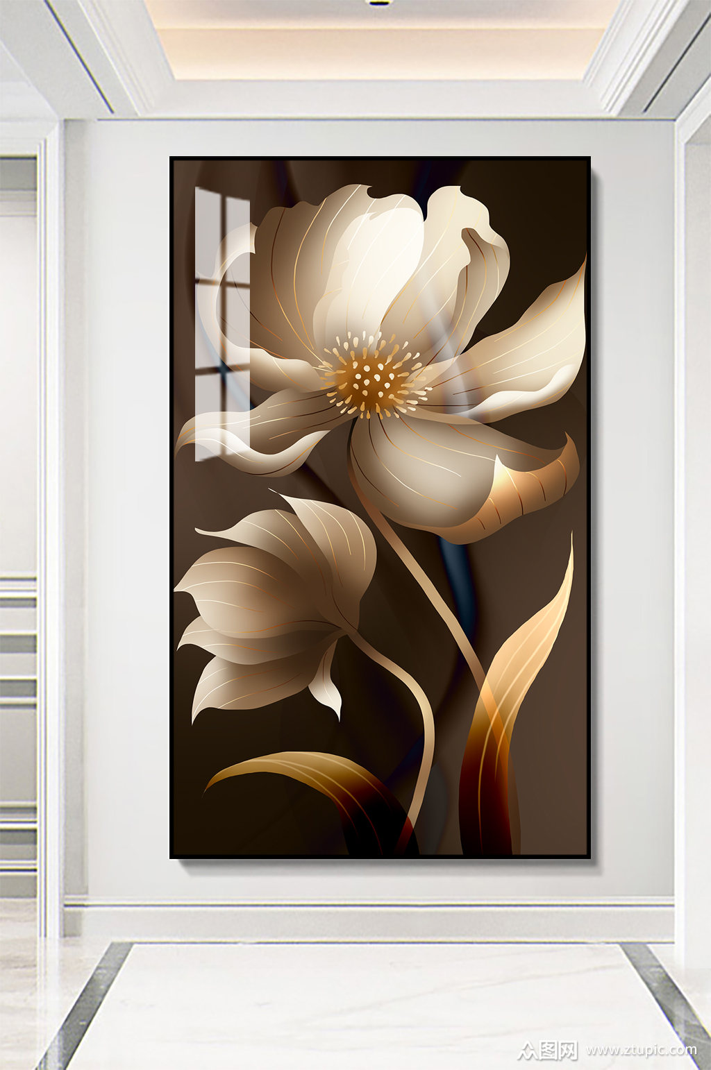 抽象现代黑花朵玄关装饰画