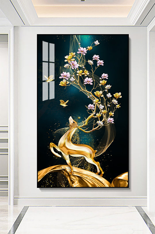 抽象发财麋鹿玄关装饰画-众图网