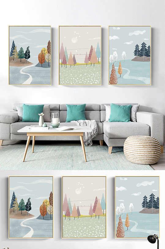 抽象小清新客厅三联画-众图网