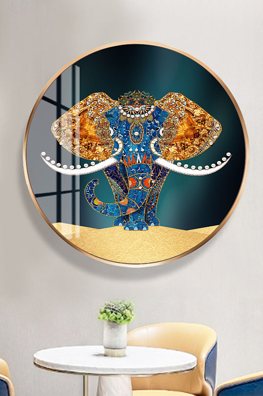 圆形轻奢大象装饰画-众图网